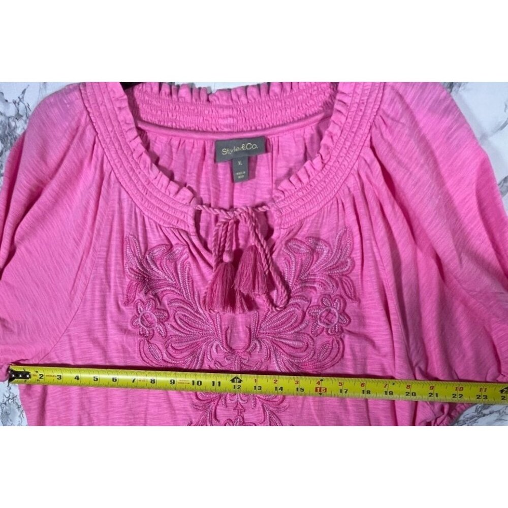 Style & Co. Womens Escape Pink Embroidered Vacay Top Size XL - Picture 4 of 6